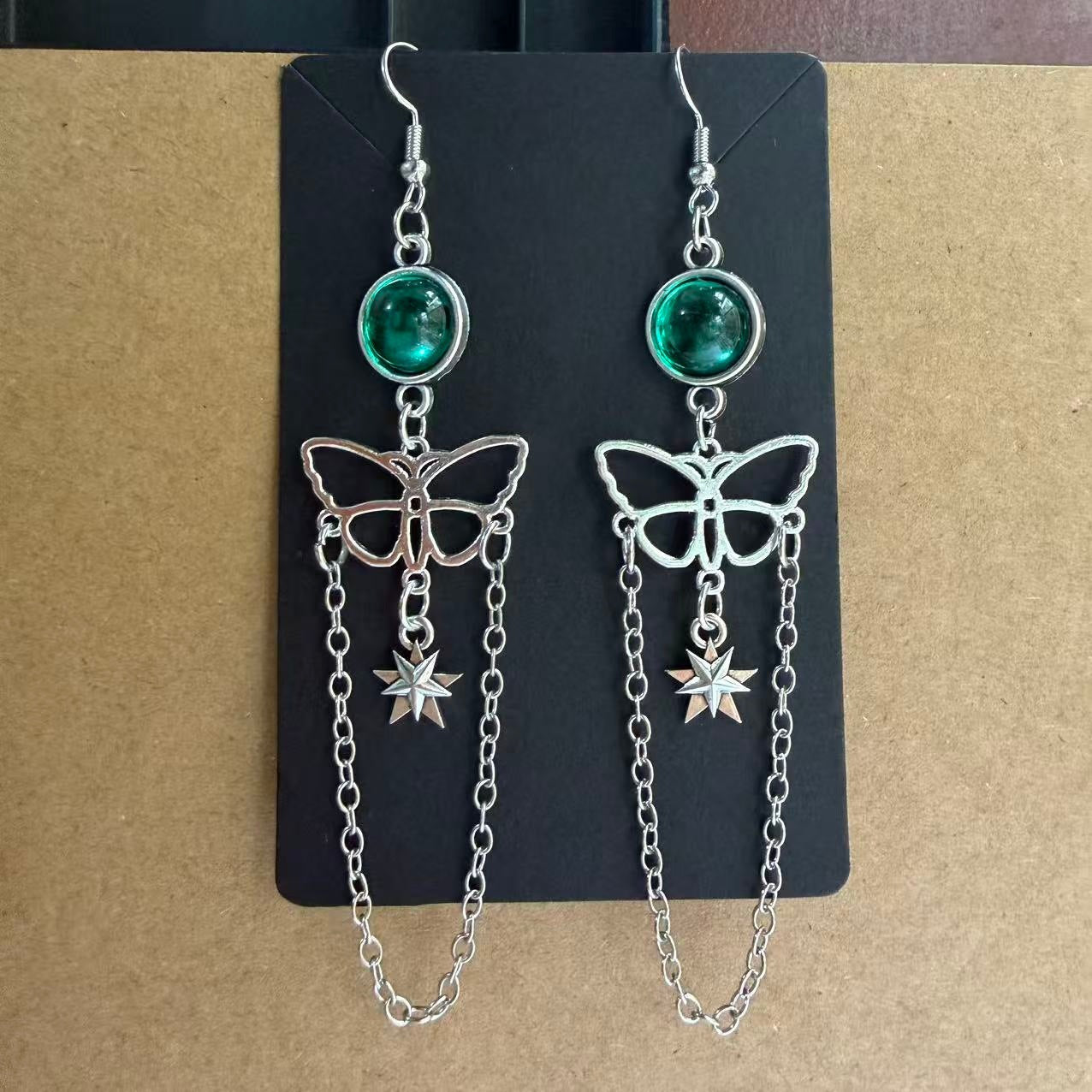 Wholesale Dark Gothic Butterfly Net Tassel Earrings Alloy Fashion Accessory for