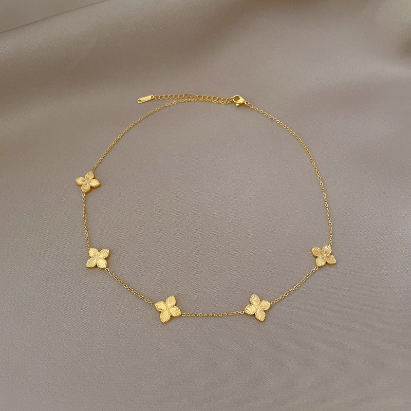 Wholesale Titanium Steel Laser Clover Clavicle Necklace ACC-NE-LiGe014