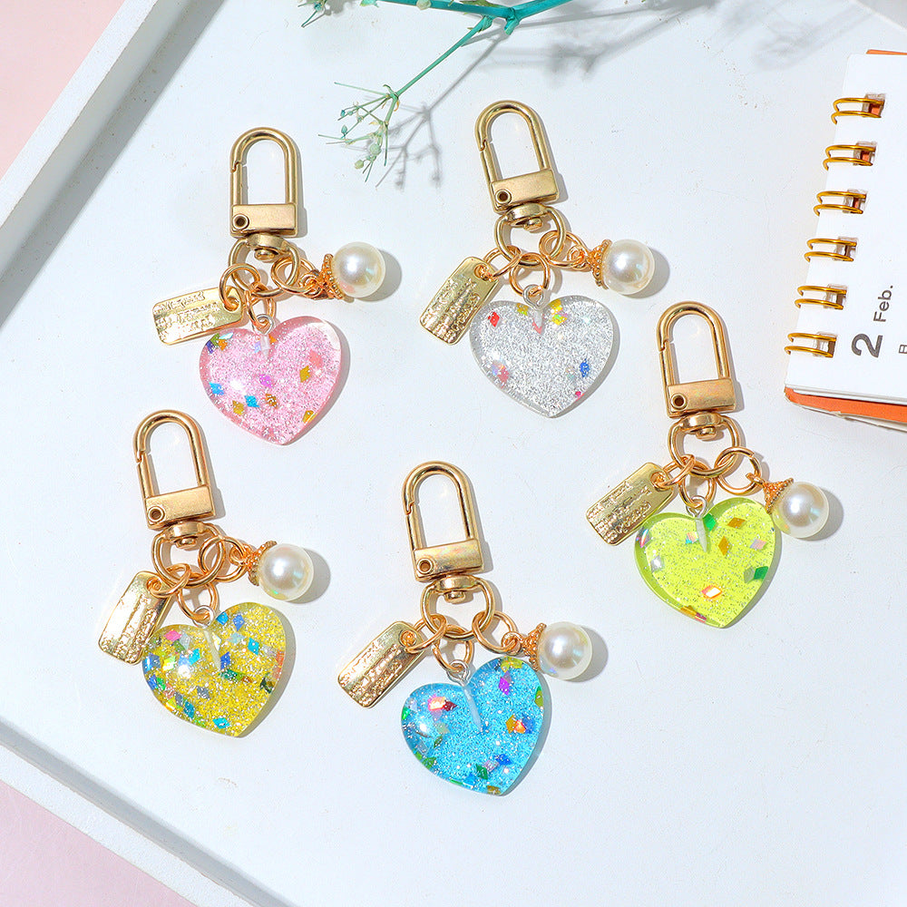 Wholesale Acrylic Pearl Heart Keychain Pendant - Trendy Bag Decoration and Earphone Case Accessory