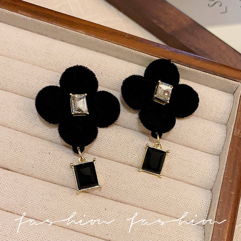 Wholesale 925 silver needle flocking plush earrings literary exaggerated earrings