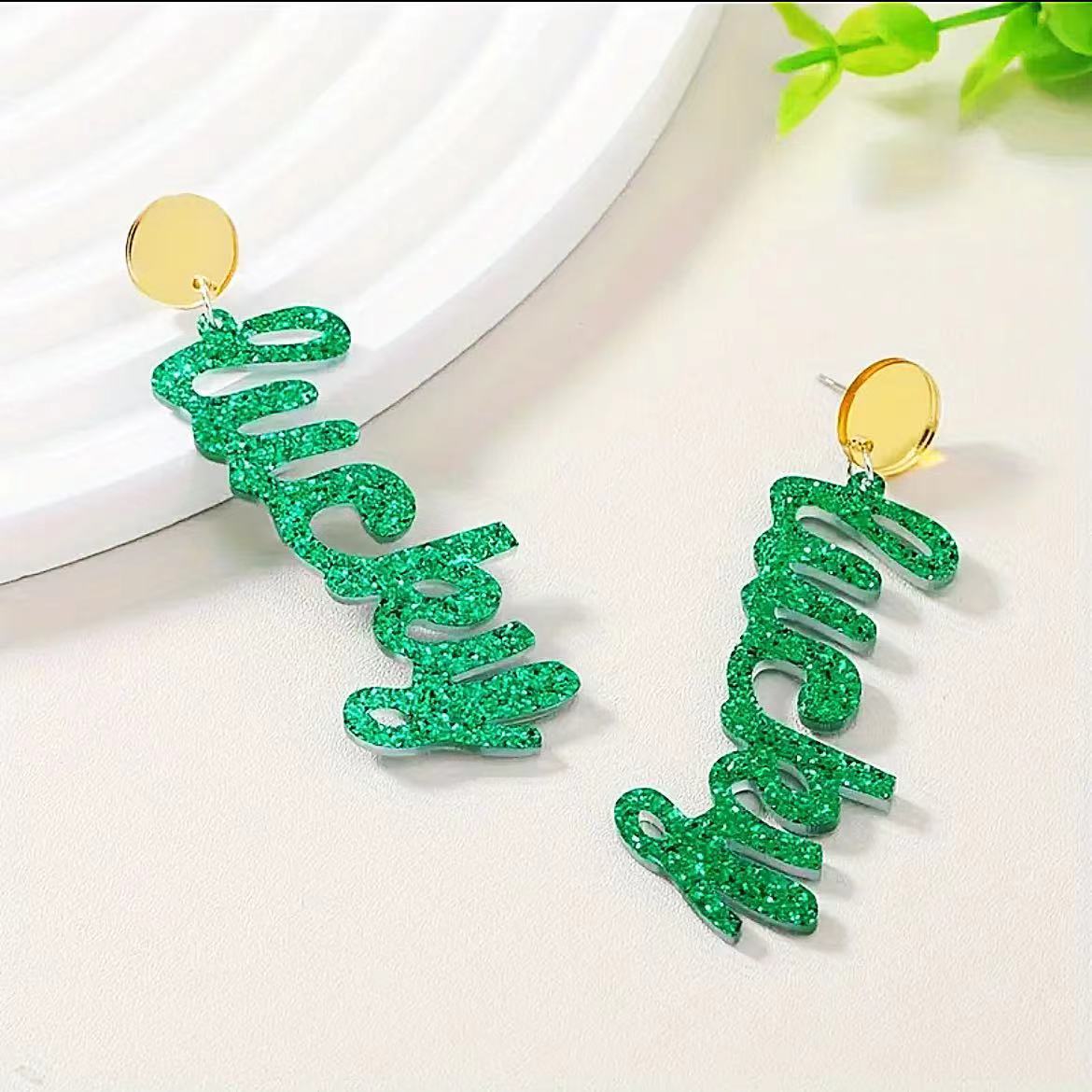 Wholesale 10pcs St. Patrick's Day Shamrock Acrylic Hat Earrings