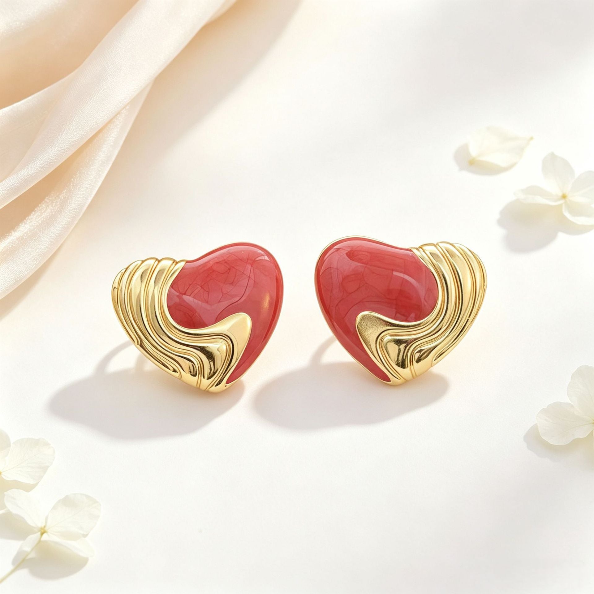 Wholesale Electroplated Stainless Steel Heart Enamel Drop Earrings Women' s Stylish European Fashion Jewelry Gift Boutique Resale