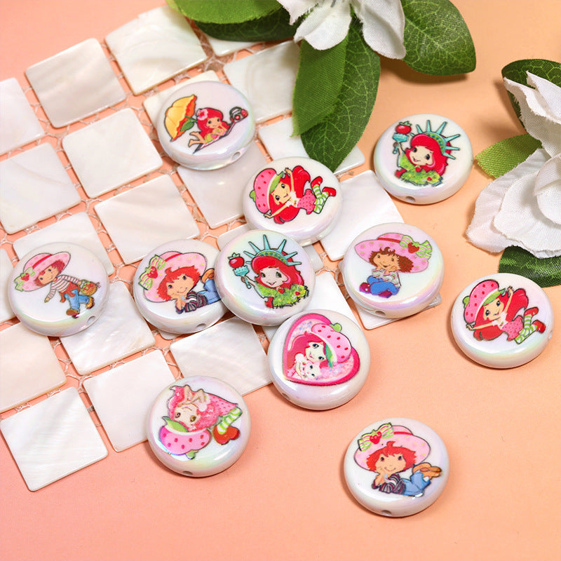 Wholesale Random 100pcs Acrylic Beaded Round Flat Beads Cartoon Printed Beads DIY Beadable Accessories