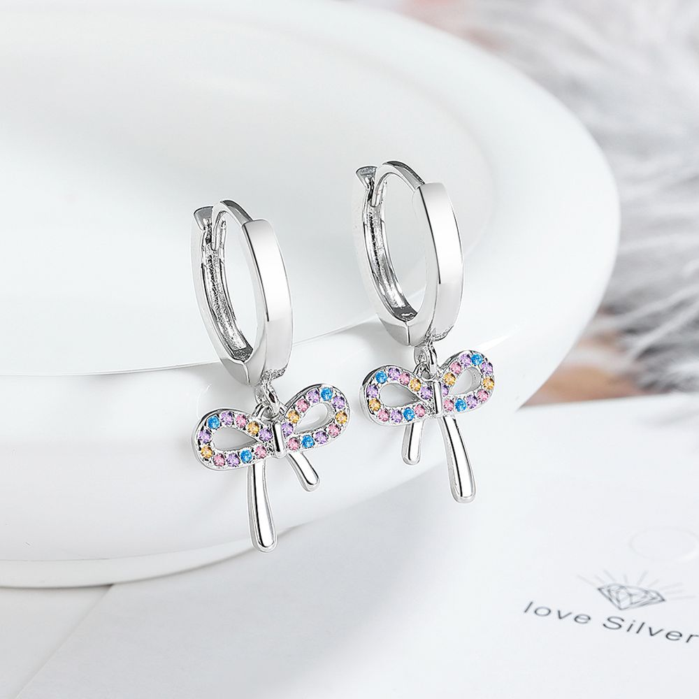 Wholesale sweet bowknot small earrings colorful zircon earrings