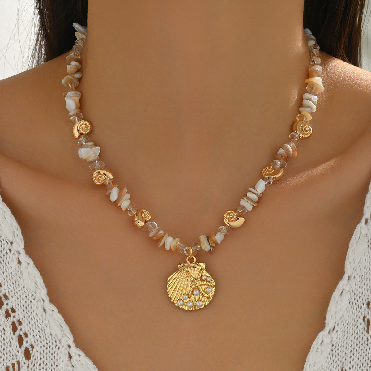 Wholesale starfish and seashell necklace