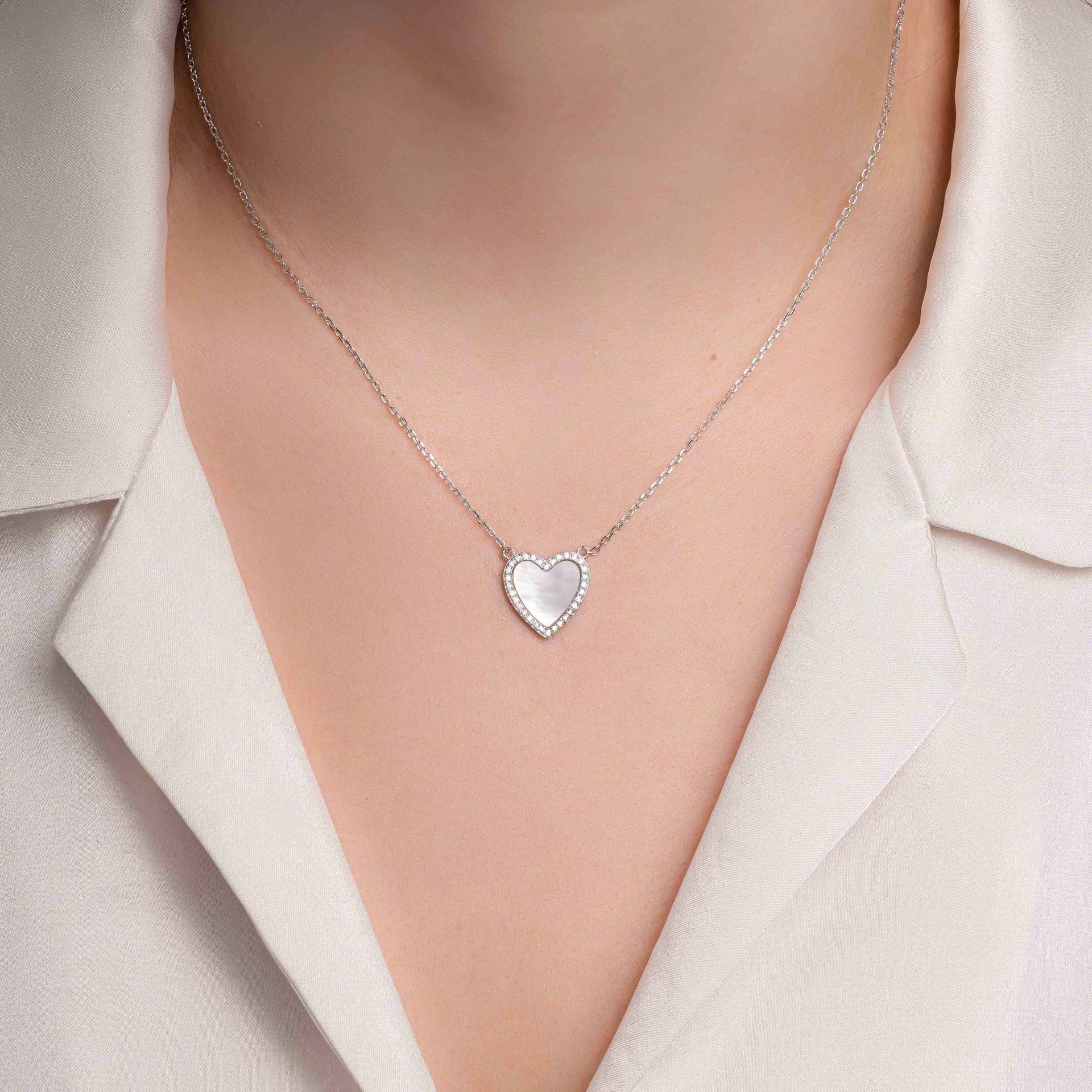 Wholesale Diamond-Encrusted Love Stainless Steel Necklace