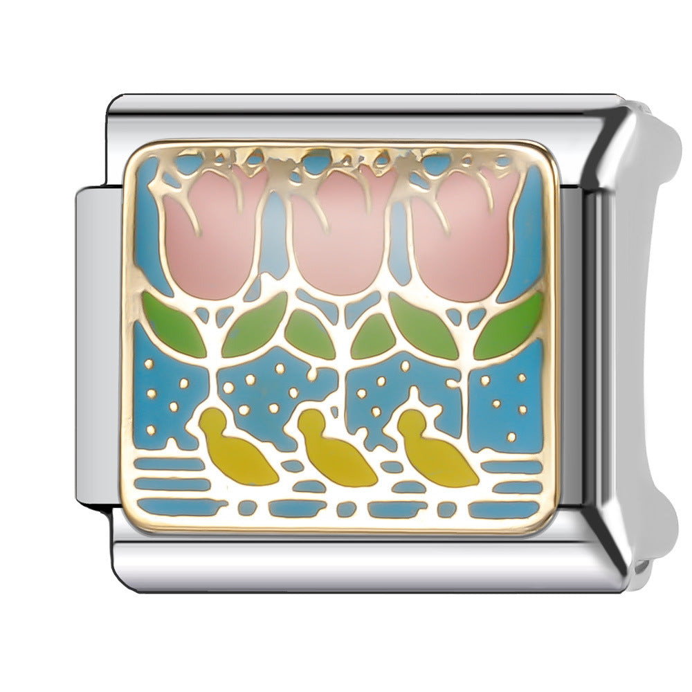 Wholesale Italian Charm Bracelet 9mm DIY Splicing Plant and Flower Series Stainless Steel Composable Bracelet