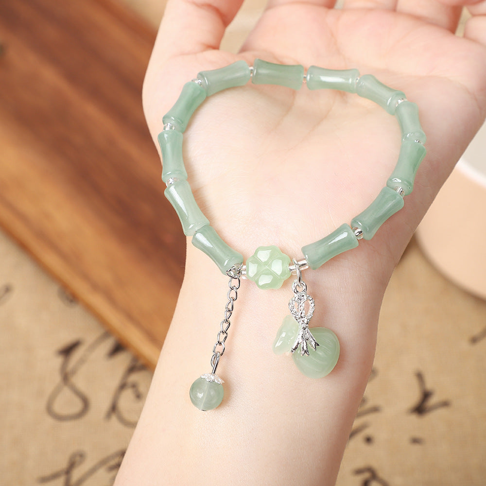 Wholesale Chinese Retro Bamboo Section Bracelet Green Elastic Rope Women S Beaded Jewelry Accessory For Everyday Wear And Gift
