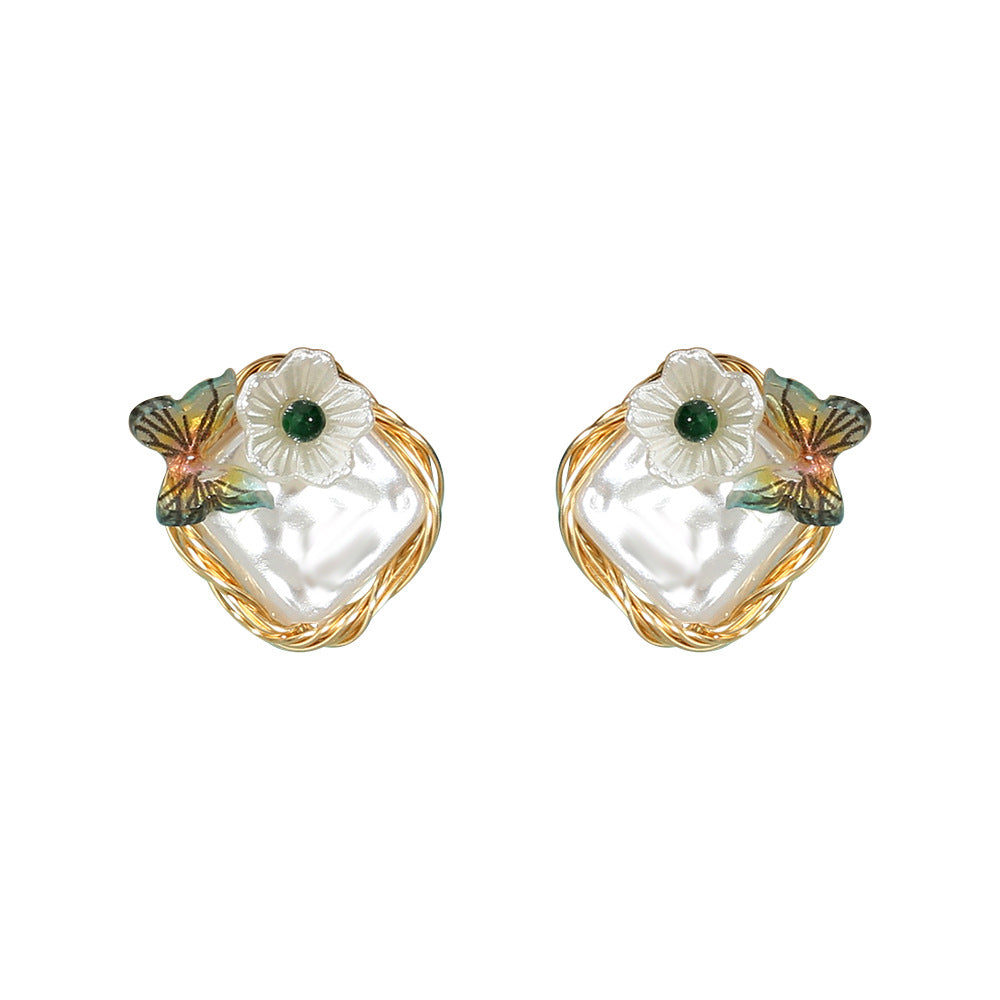 Wholesale Handmade Winding  Pearl Earrings  Long Tassel Butterfly Flower Earrings