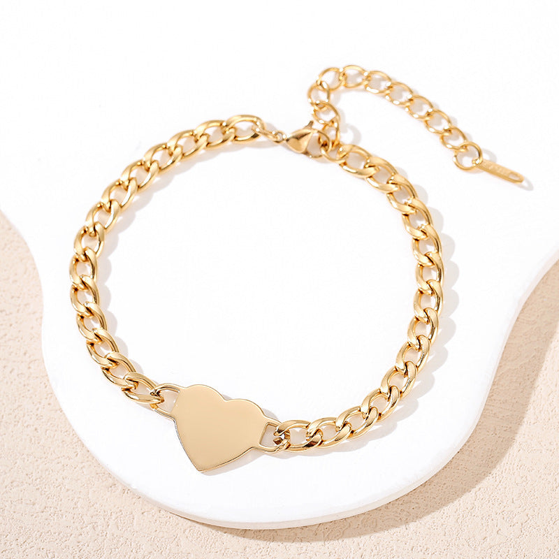 Wholesale Heart Shaped Cuban Chain Stainless Steel Bracelet Blank for Engraving Jewelry Accessory