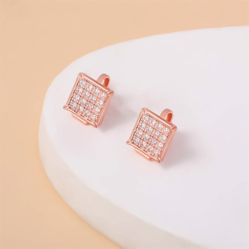 Wholesale  Light Luxury Style Earrings Copper Inlaid Zircon Square  Ear Clips Earrings