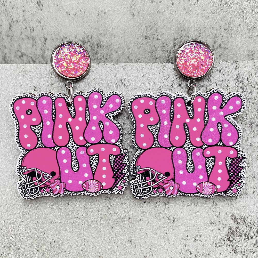 Wholesale Sports Wooden Pink Rugby Valentine's Day Earrings