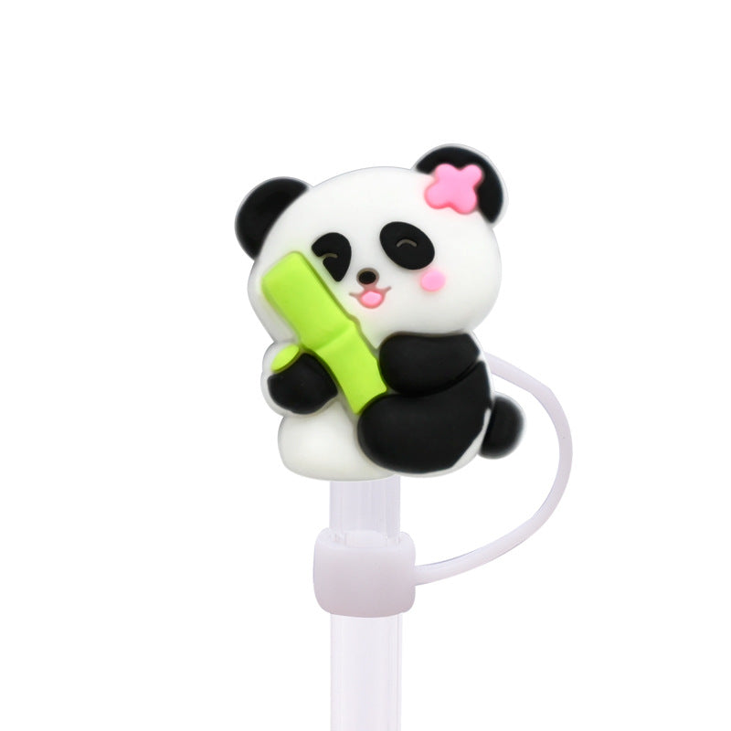 Wholesale Random 100pcs Cute Panda Straw Cover 10MM Straw Tube Cap
