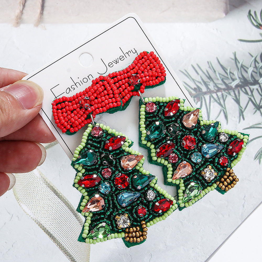 Wholesale Handmade Christmas Series Christmas Tree Rice Bead Earrings ACC-ES-ManT019