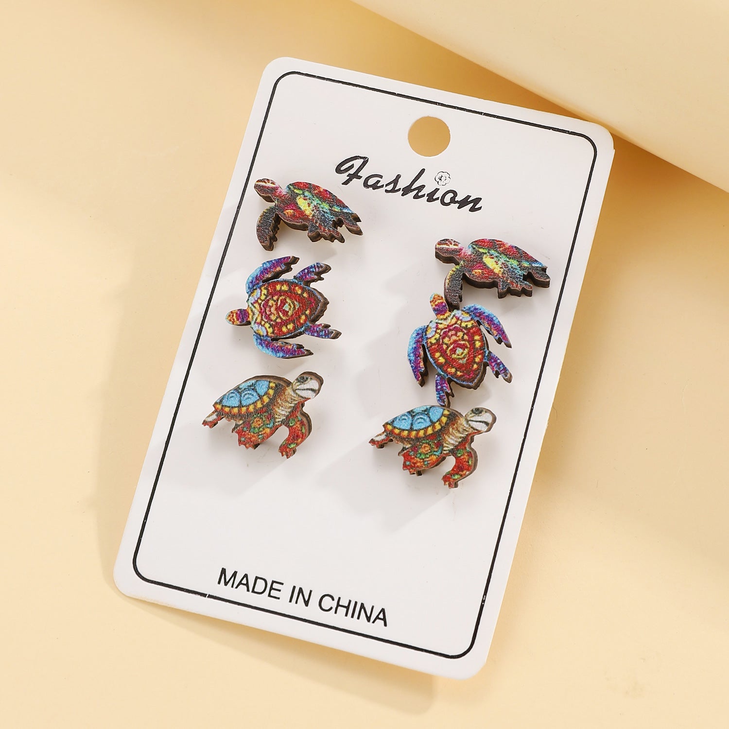Wholesale Ocean Style Animal Earrings Crab Starfish Turtle Print Wooden Earrings ACC-ES-ChengJing002