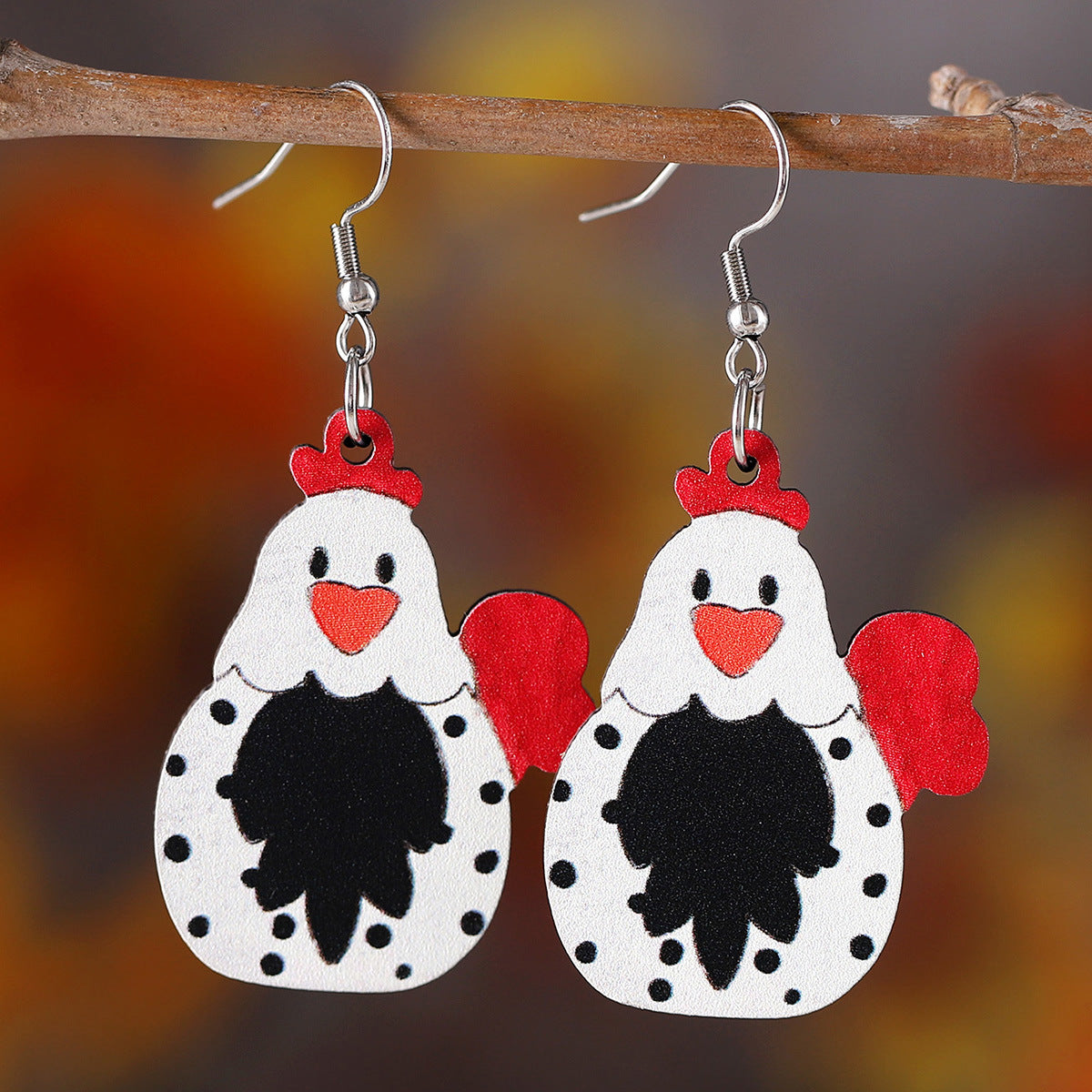 Wholesale Western Style Thanksgiving Day Farm Hen Pendant Wood Earrings ACC-ES-ChuLian028