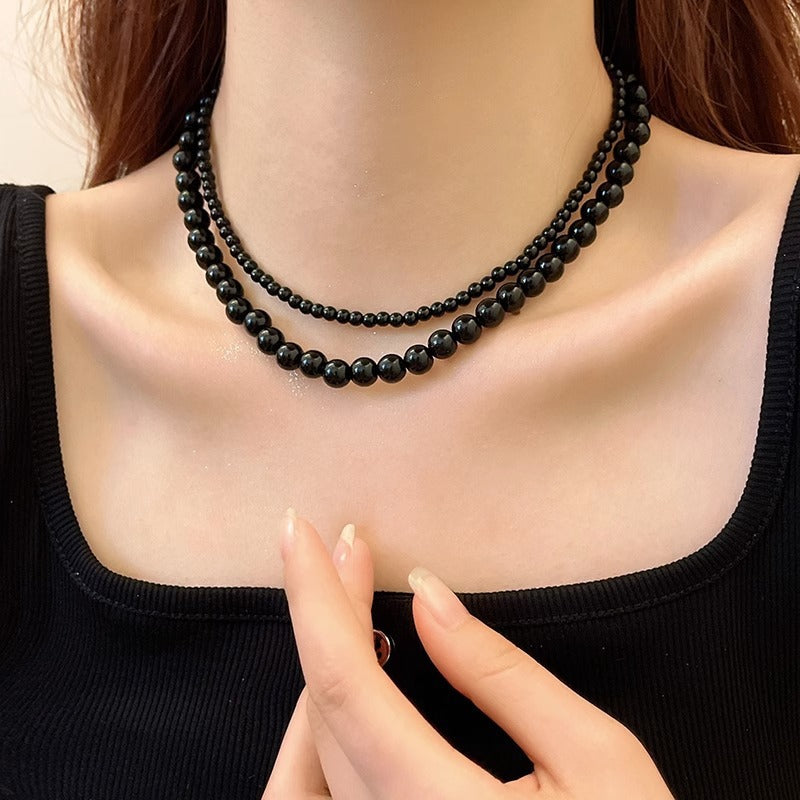 Wholesale Black Glass Pearl  Light Luxury  Pearl Necklace