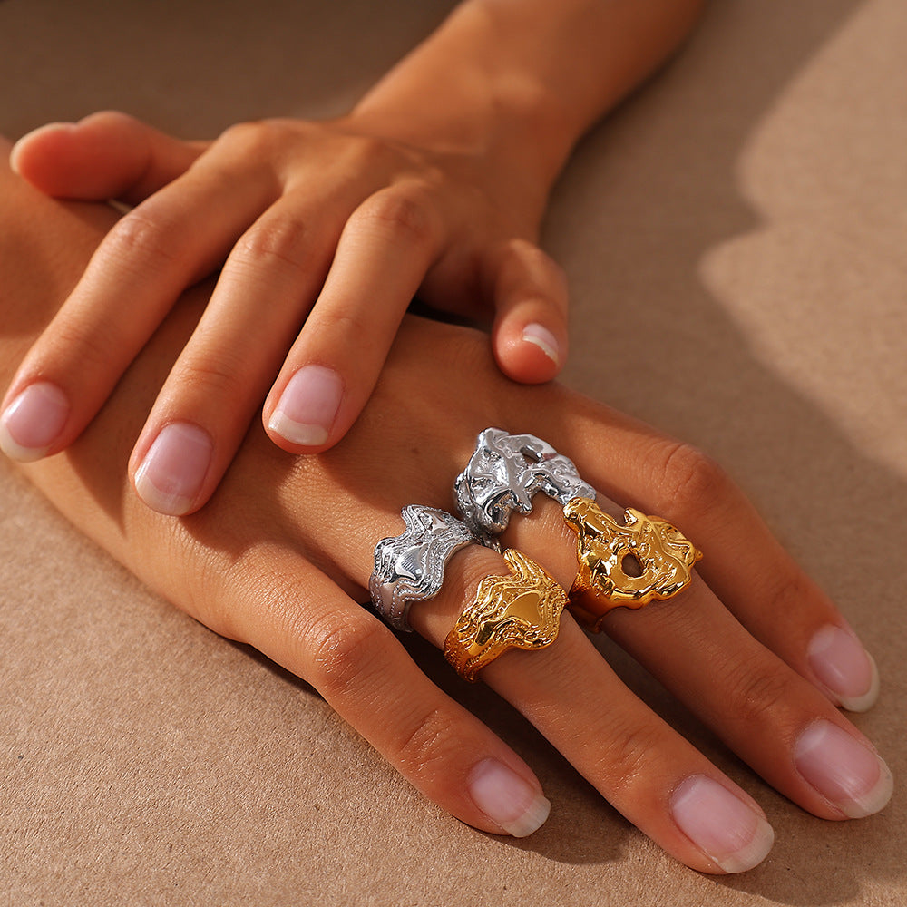 Wholesale  Simple Versatile High-End Rings Stainless Steel Minimalist Luxury Fashion Irregular Rings Jewelry