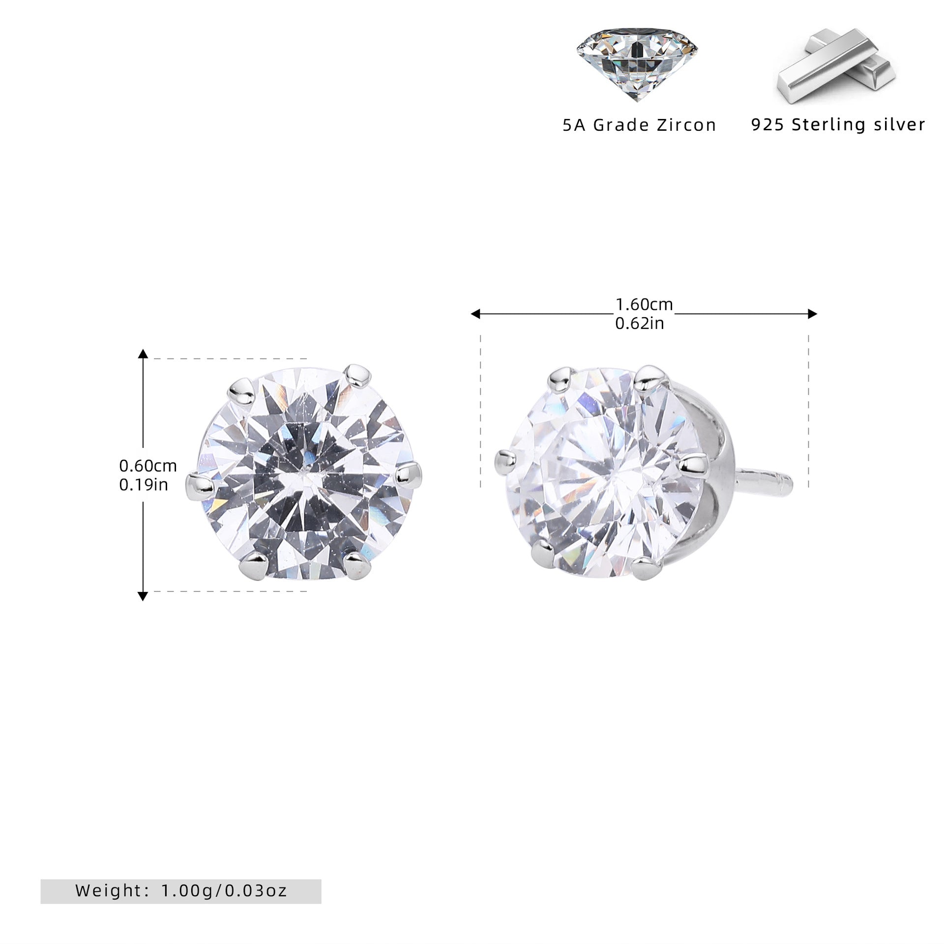 Wholesale s925 sterling silver earrings six-claw inlaid zircon earrings