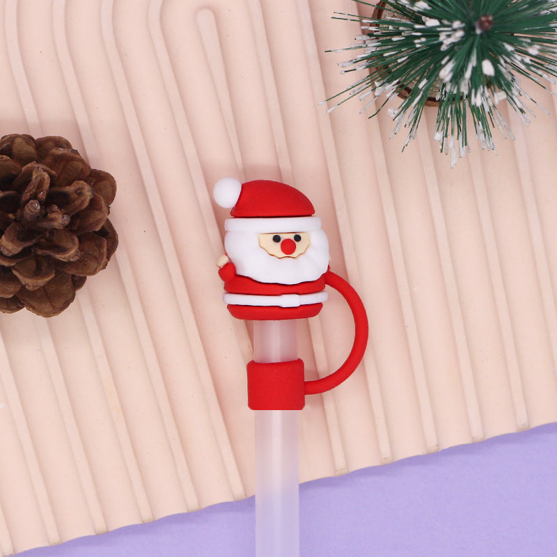 Wholesale Trendy Christmas Silicone Straw Caps Cartoon Party Straw Toppers For 8Mm 10Mm Straws Resale
