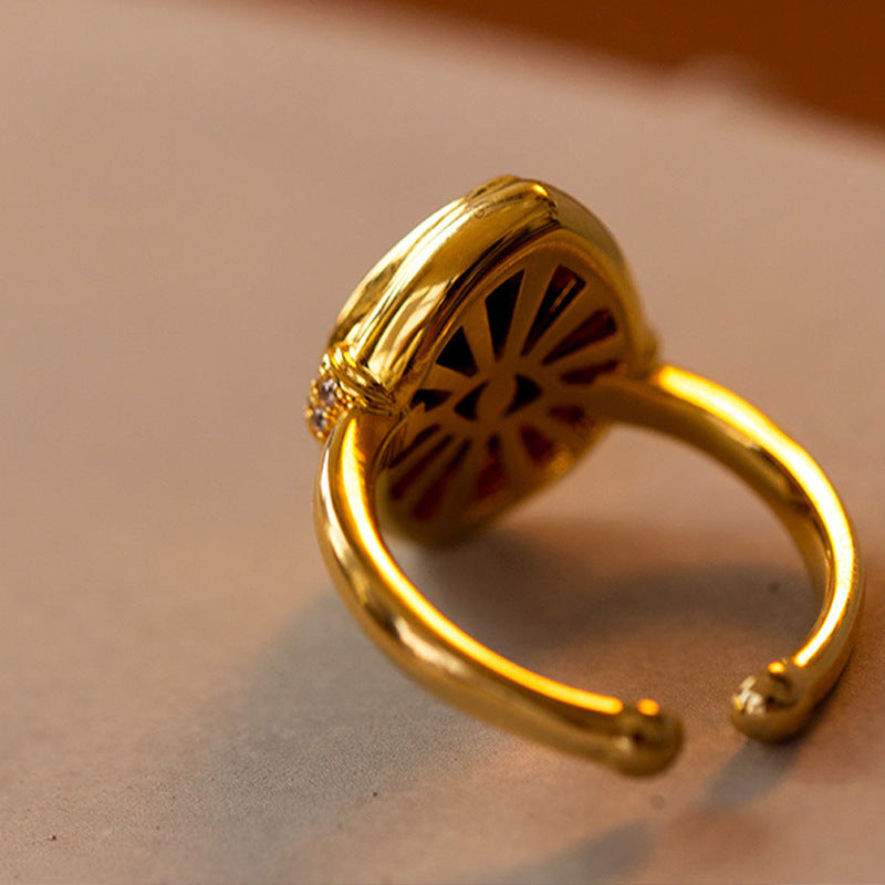 Wholesale  Retro Stylish Diamond-encrusted Red Eye Open Ring