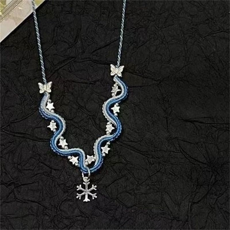 Wholesale  small stars green crystal colorful flowers woven necklace