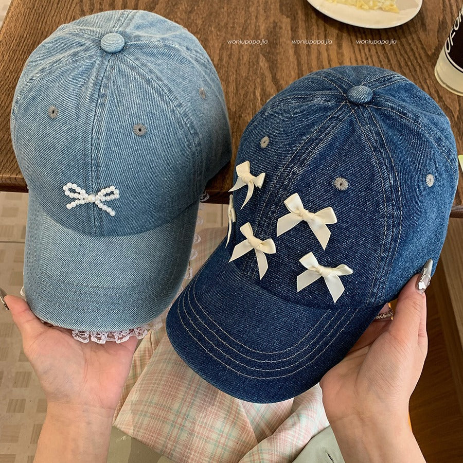 Wholesale Washed Denim Bow Peaked Cap Sun Protection Baseball Cap Hat ACC-HT-UOSU001
