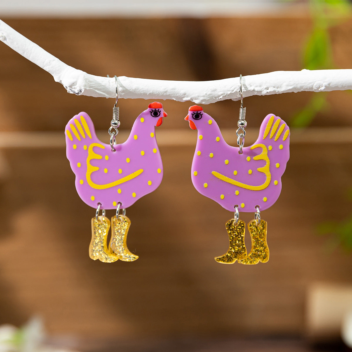 Wholesale Cute funny cartoon frog acrylic chicken earrings