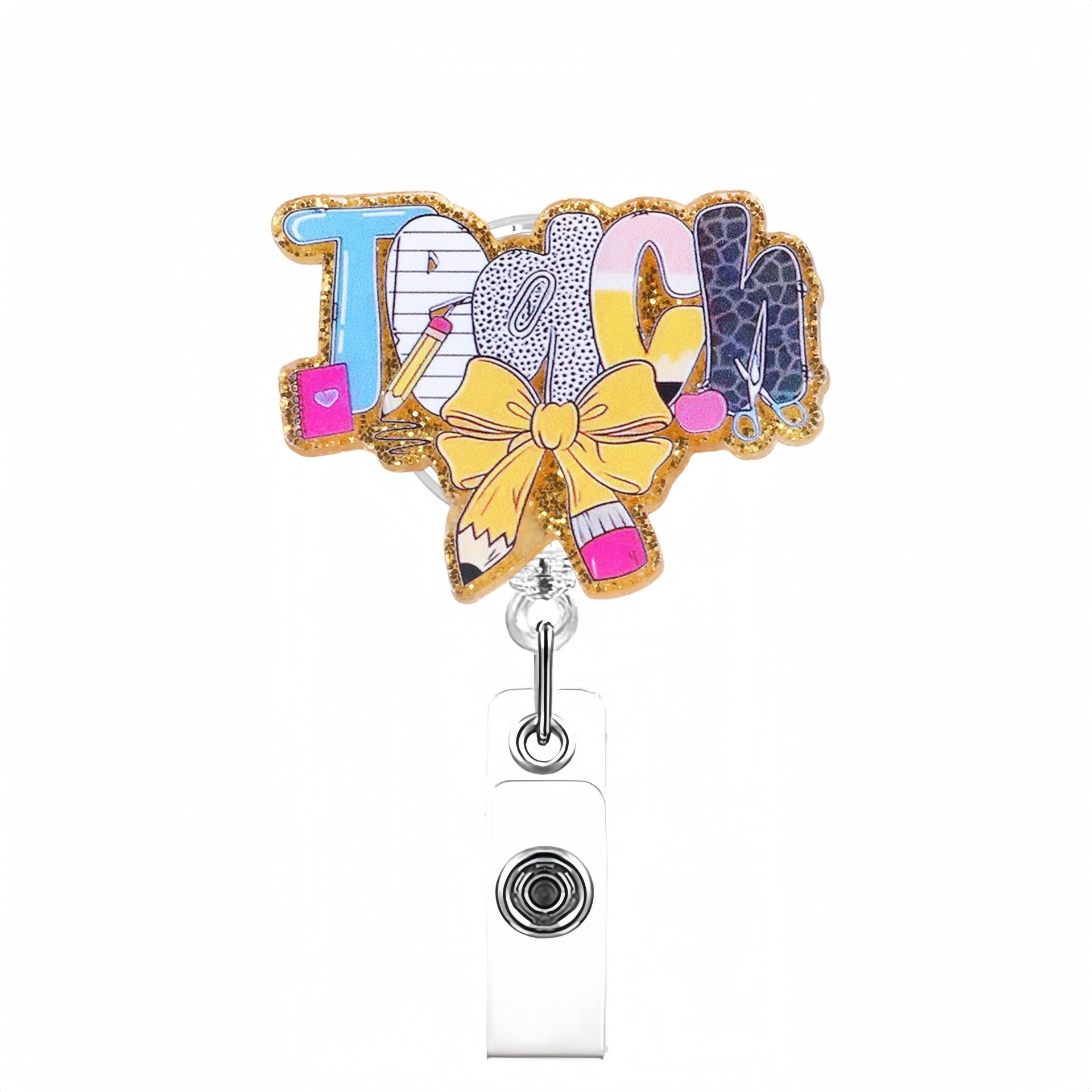 Wholesale Stylish Glitter Retractable Badge Reel - Plastic Telescopic ID Card Holder for School,  Party Favor