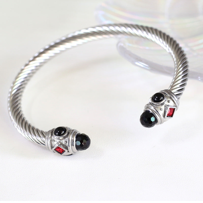 Wholesale Stainless Steel Colorful Diamond Titanium Steel Wire Rope Bracelet ACC-BT-QianCai002