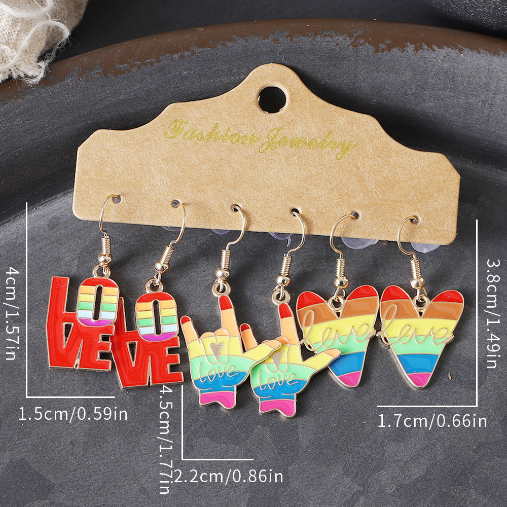 Wholesale Rainbow Color Earrings Set Love Flag English Earrings