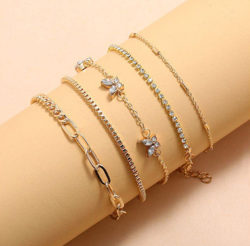 Wholesale Diamond Butterfly Stacked Chain Hip Hop Multi-Layer Bracelet ACC-BT-Gaot001