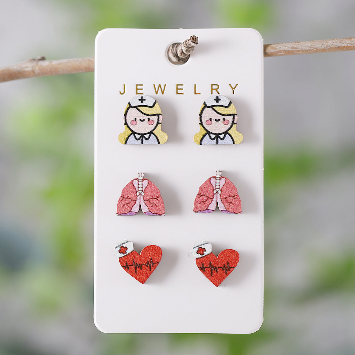 Wholesale Nurses Day Stethoscope Cute Heart and Lung Organ Earrings Set