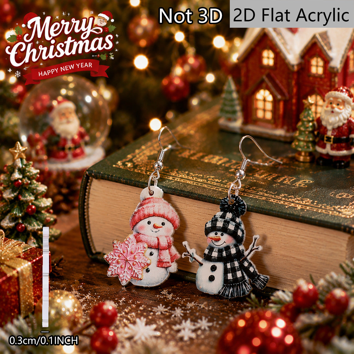 Wholesale Acrylic Snowman Earrings Asymmetric Color Block Retro Print Christmas Party Jewelry For Women Trendy Resale
