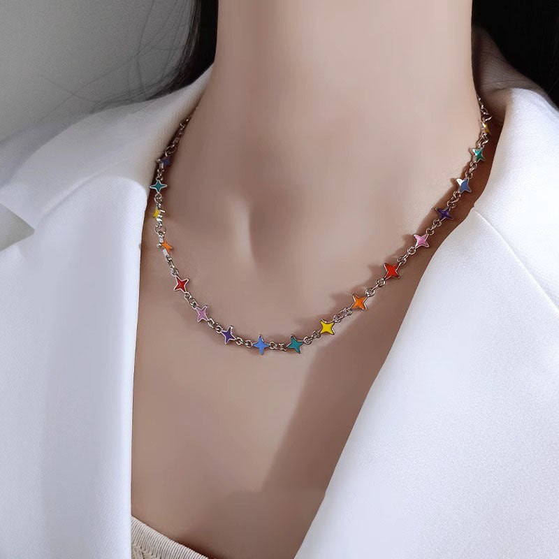 Wholesale Colorful drop oil four Awn star necklace