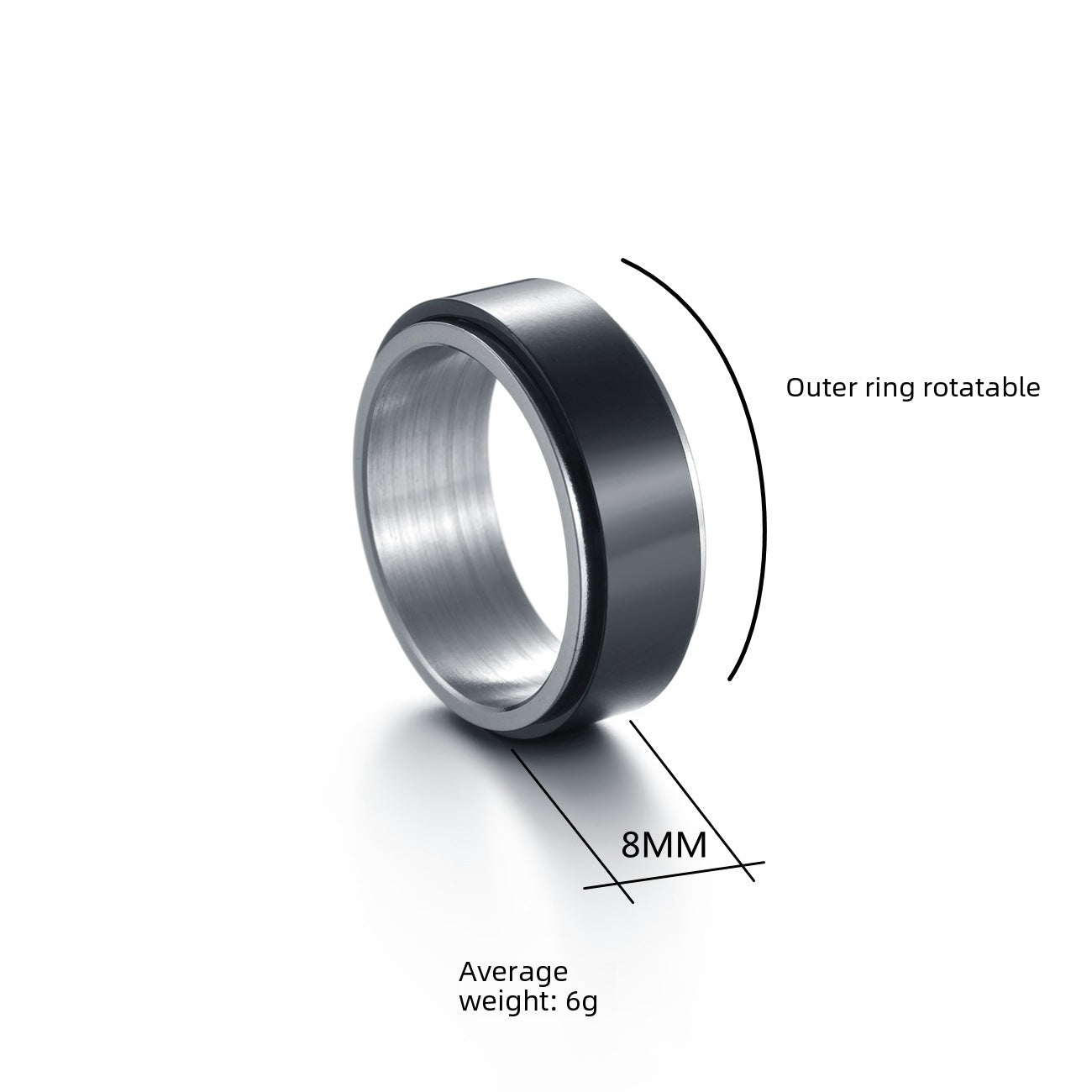 Wholesale  8MM width titanium steel rotating men's ring