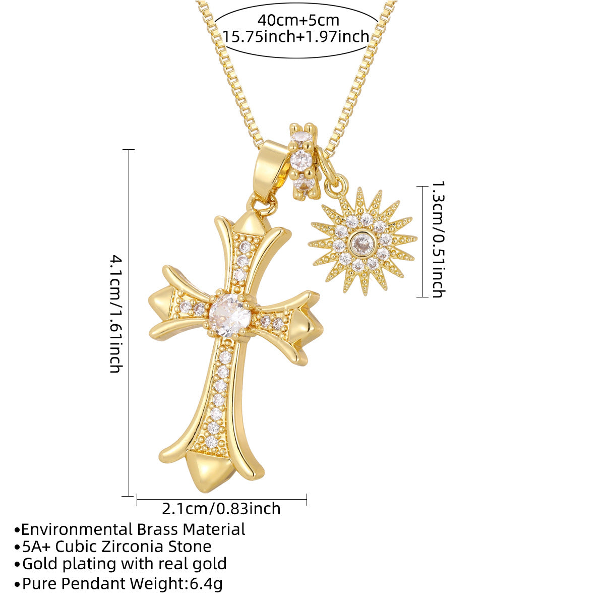 Wholesale Trendy Cross Pendant Necklace Copper Gold Plated Zircon Stones Fashion Accessory Gift