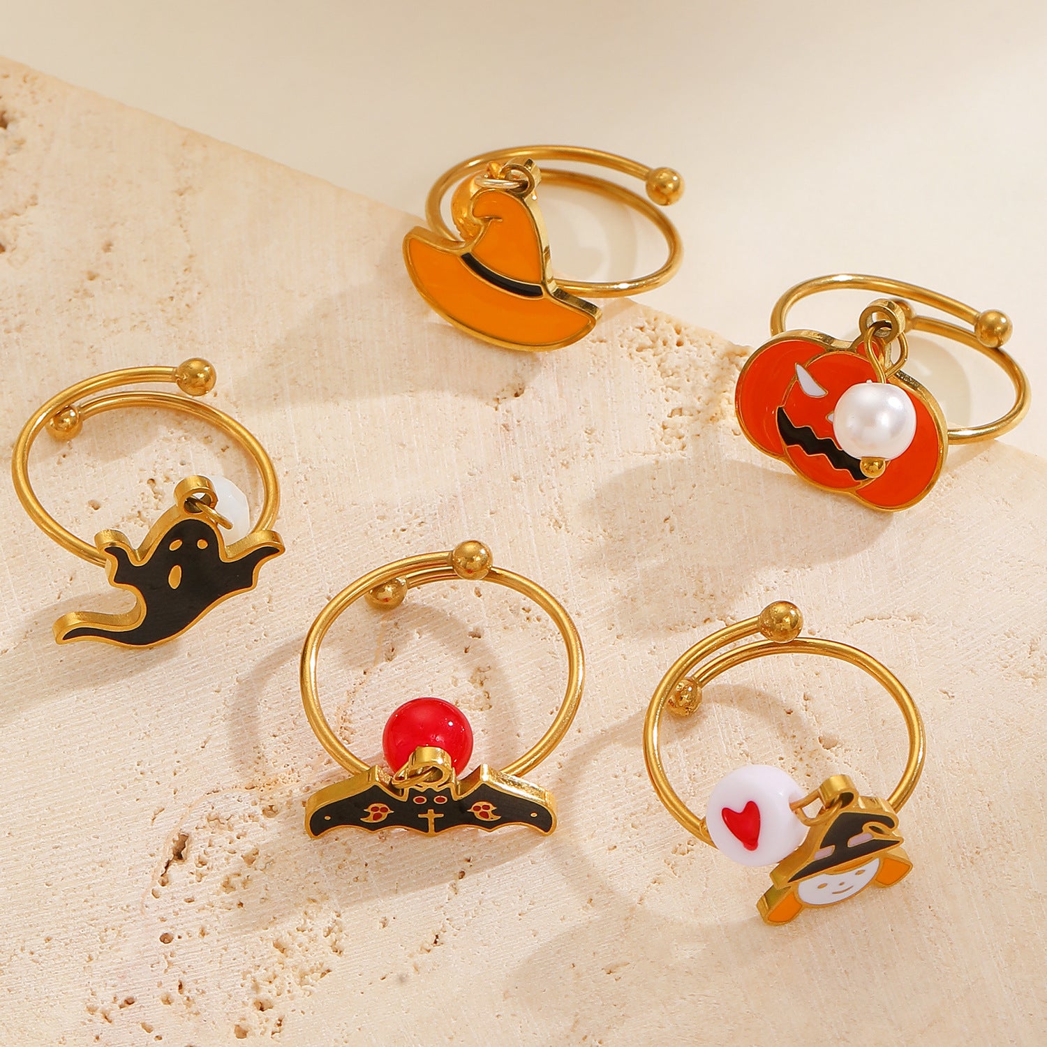Wholesale  Stainless Steel Open Ring with Ghost Pumpkin Pendant - Jewelry Accessory