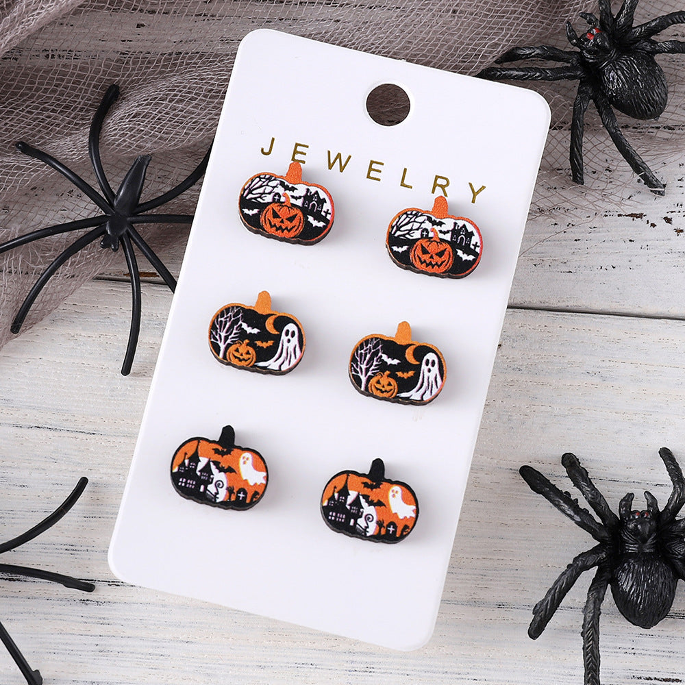 Wholesale  Halloween Ghost Witch Hat Black Cat Ghost Face Pumpkin Earrings Set