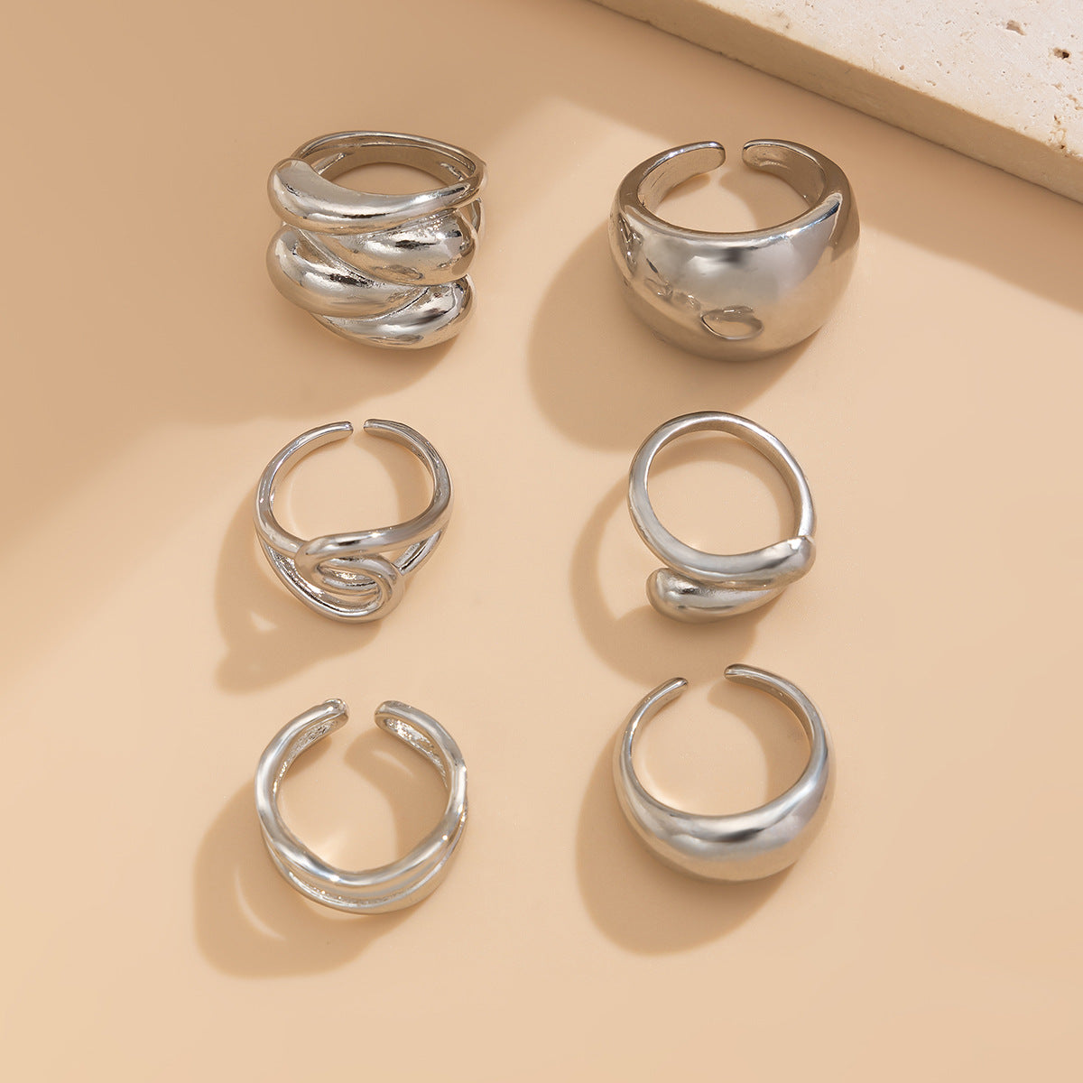 Wholesale Irregular curved metal geometric ring set