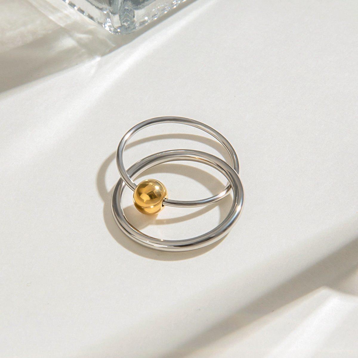 Wholesale  18k gold stainless steel gold and silver color matching double ring