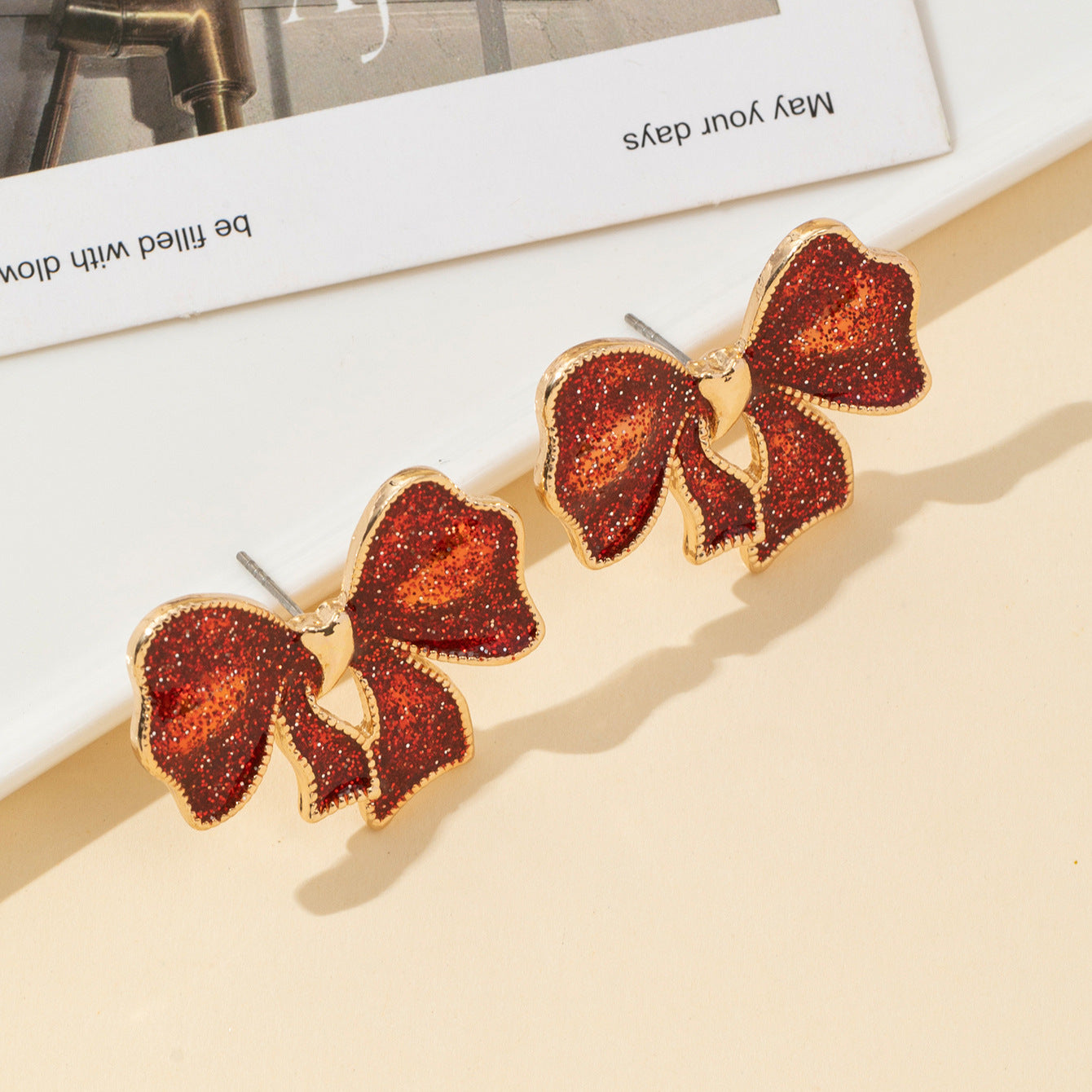 Wholesale Christmas Bow Oil Drop Earrings