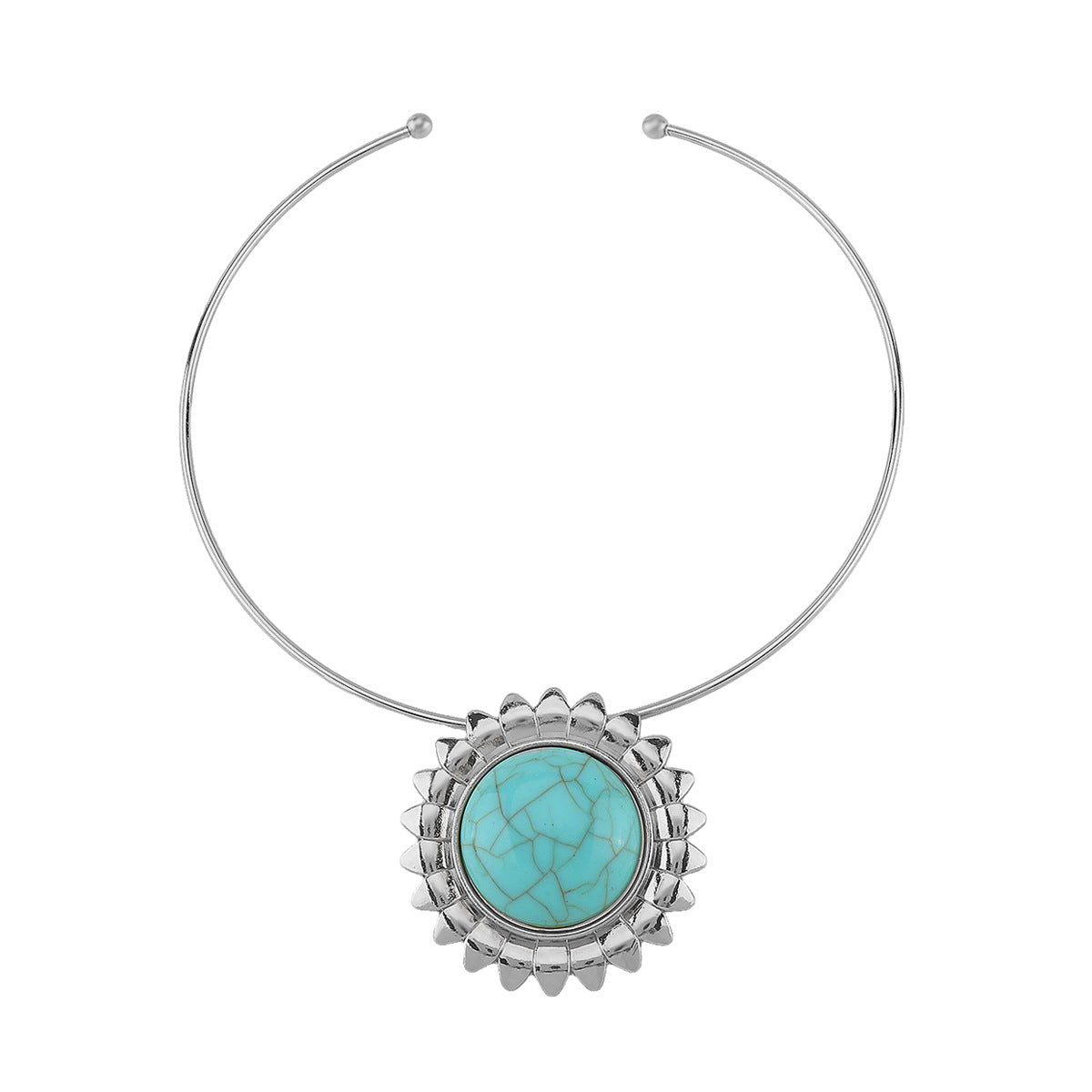 Wholesale  round turquoise inlaid flowers metal earrings collar light luxury necklace stud earrings