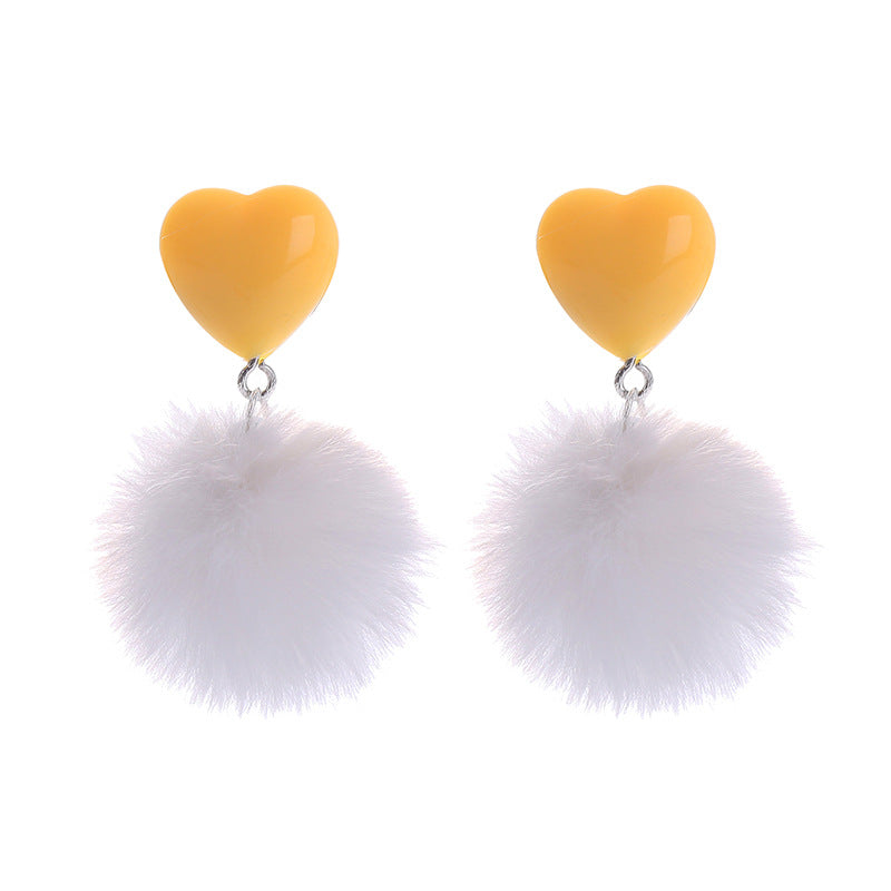 Wholesale Fur Ball Love Resin Earrings