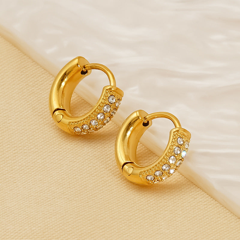 Wholesale Stainless steel round wire earrings  diamond earrings