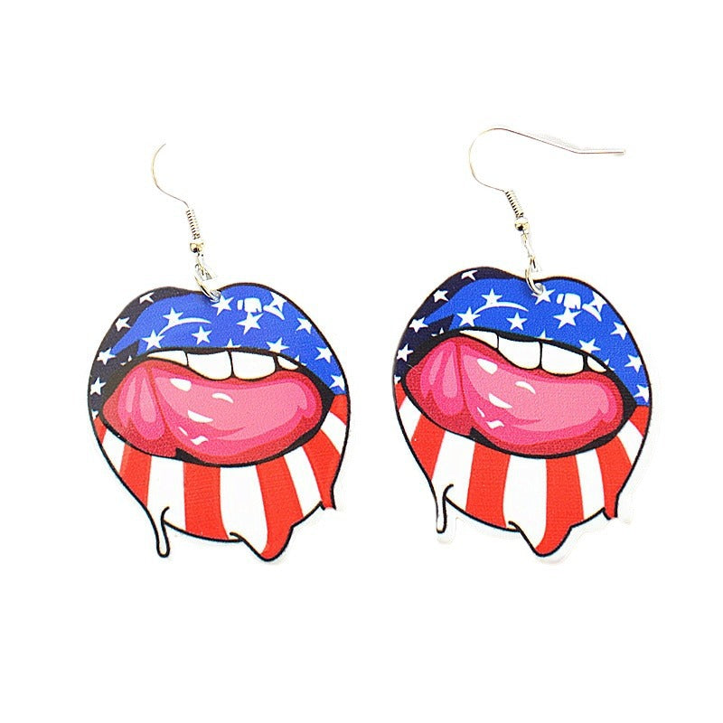 Wholesale American Independence Day Red White and Blue Flag Earrings ACC-ES-XN038