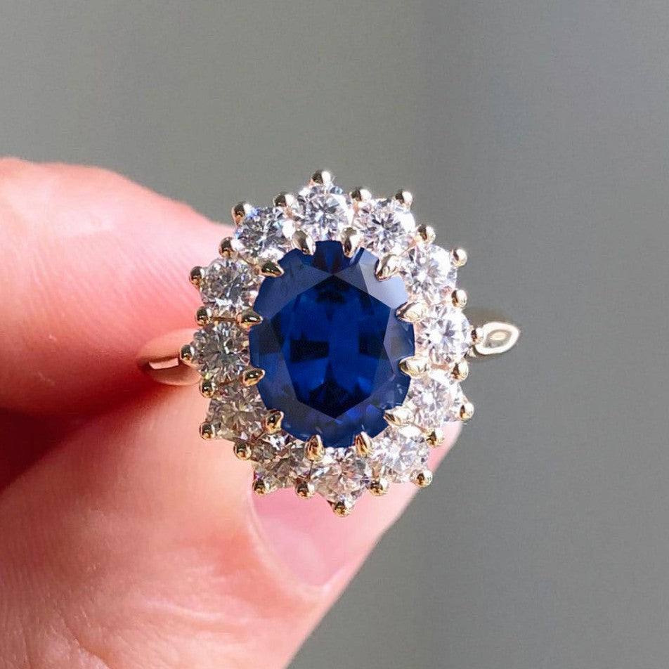 Wholesale Alloy Electroplated Women' s Geometric Sapphire Ring,  Fashion Jewelry Accessory,  Boutique Resale Gift