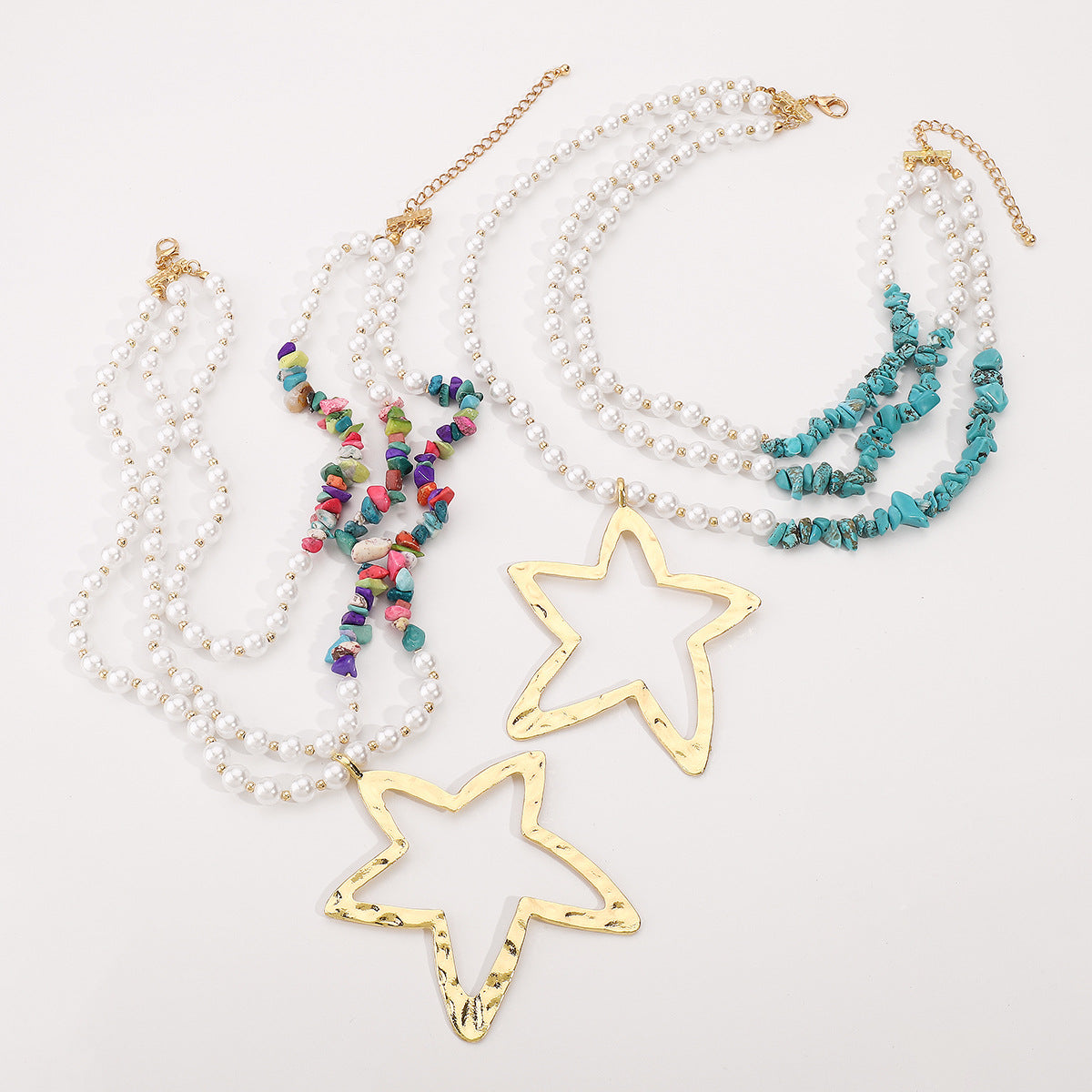 Wholesale  Exaggerated Imitation Pearl Beaded necklace Turquoise Necklace Multi-layer Simple Star Necklace