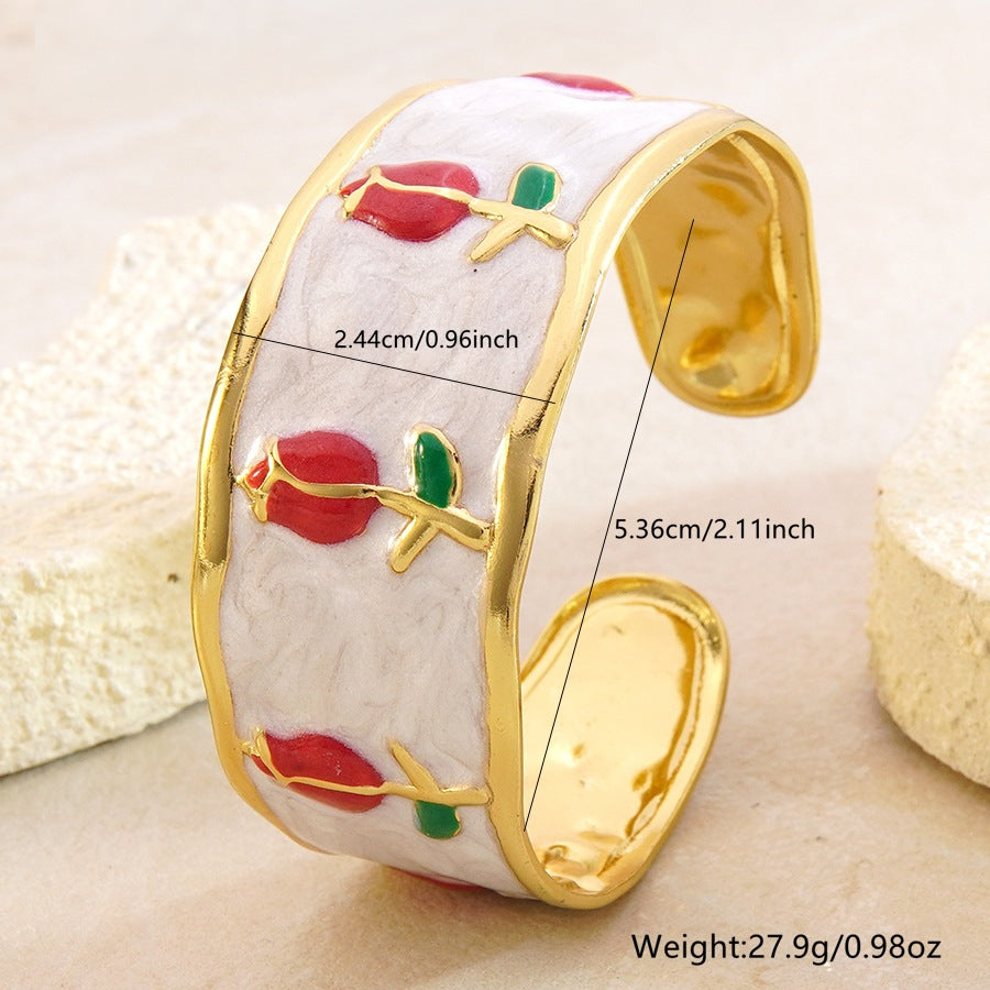 Wholesale Fashion Stainless Steel Tulip Drip Oil Open Bracelet Jewelry Accessory