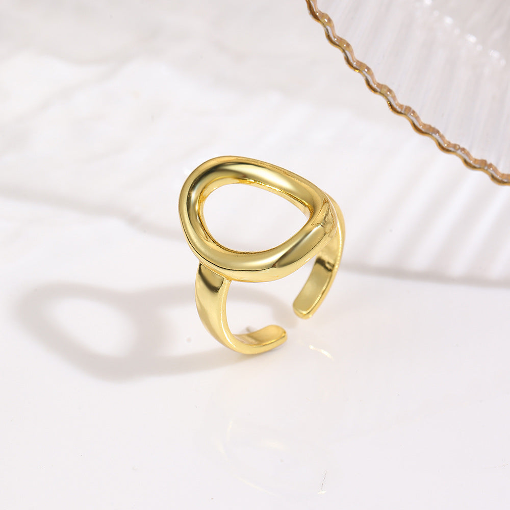 Wholesale Geometric glossy oval hollow adjustable ring